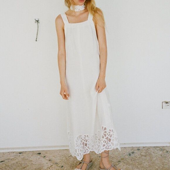 NWT ZARA LACE TRIM 100% LINEN DRESS LIMITED EDITION
